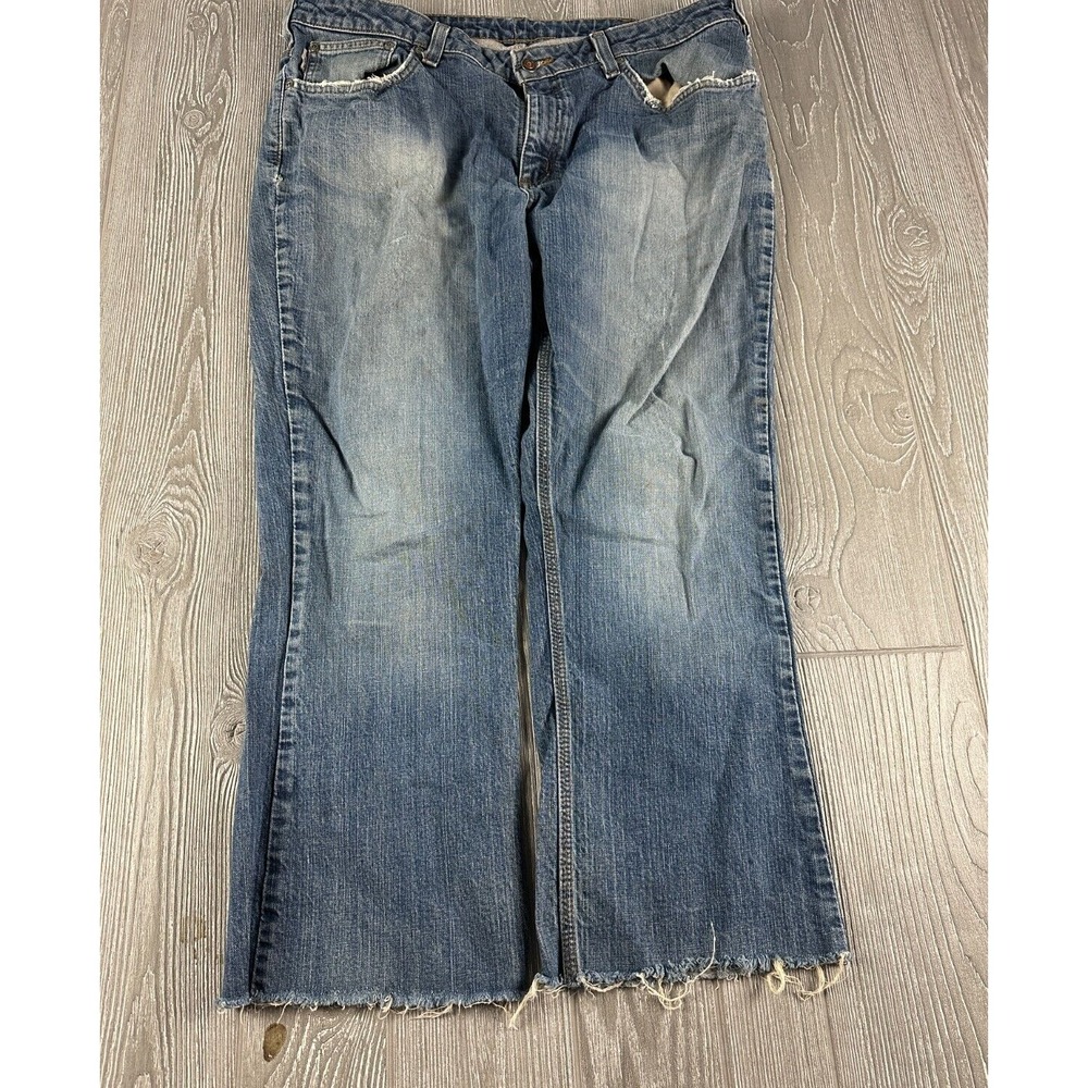 Carhartt Jeans Womens Blue Denim Raw Hem Loose Fit Straight Leg Mid Rise